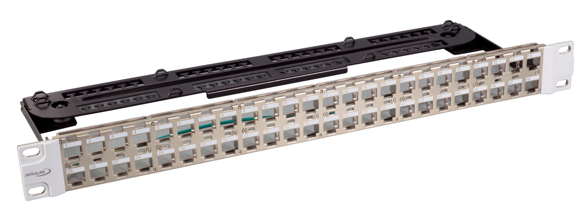 INFRALAN® Verteilerfeld 19" 24-Port, 1HE, für Keystone Module, RAL7035