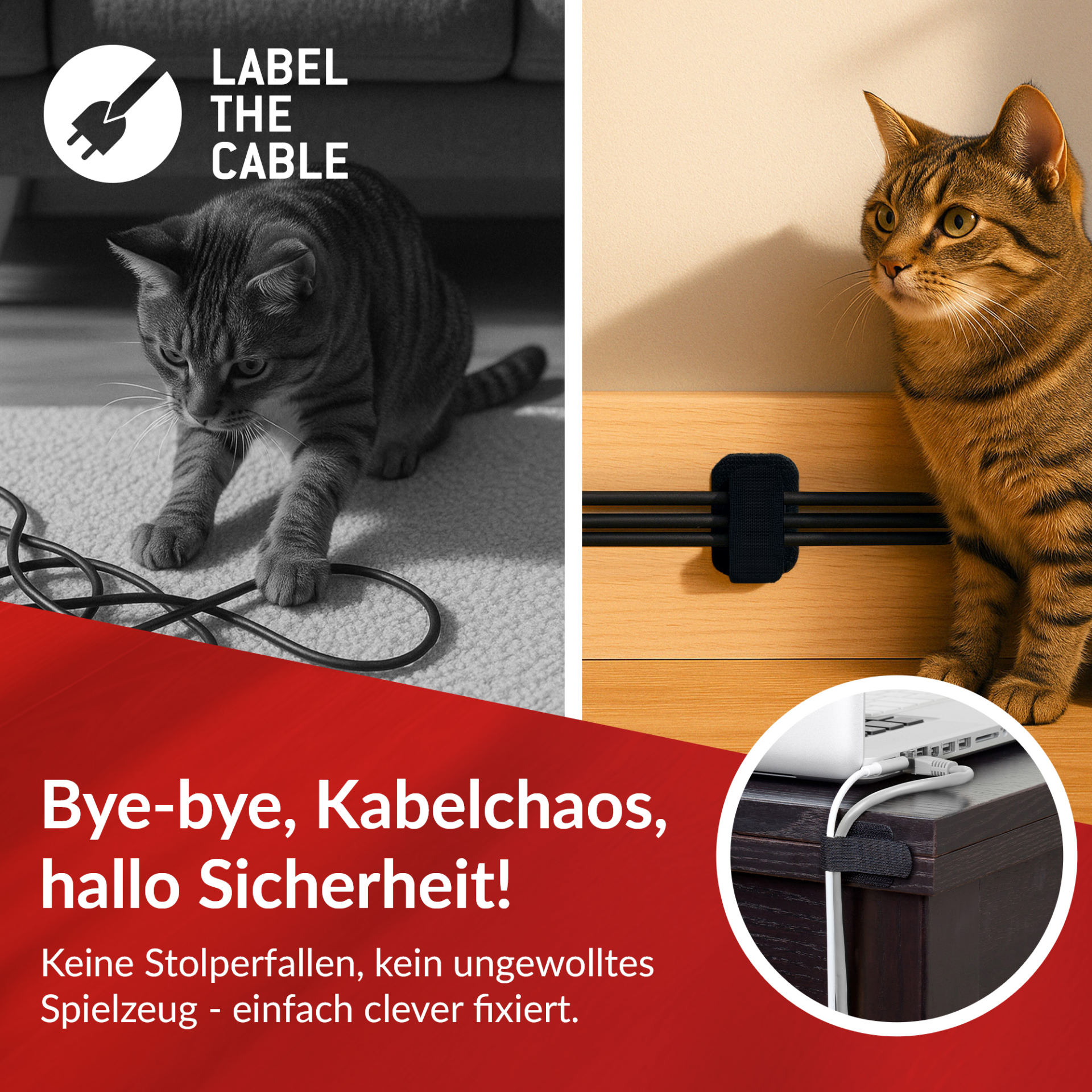 LTC WALL STRAPS Selbstklebende Klettkabelhalter,50 Stück Set schwarz