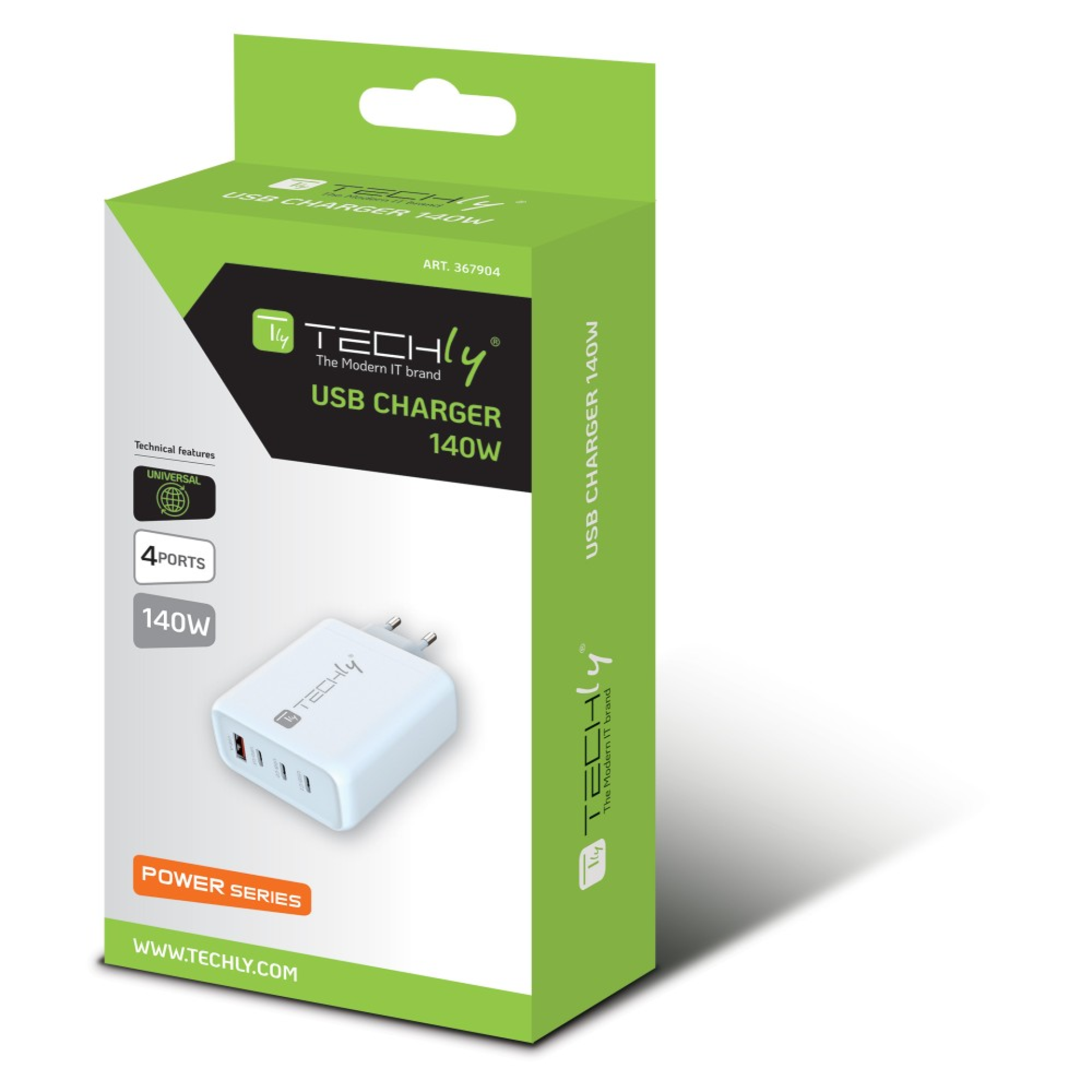 Techly GaN Ladegerät 3x USB-C und 1x USB-A