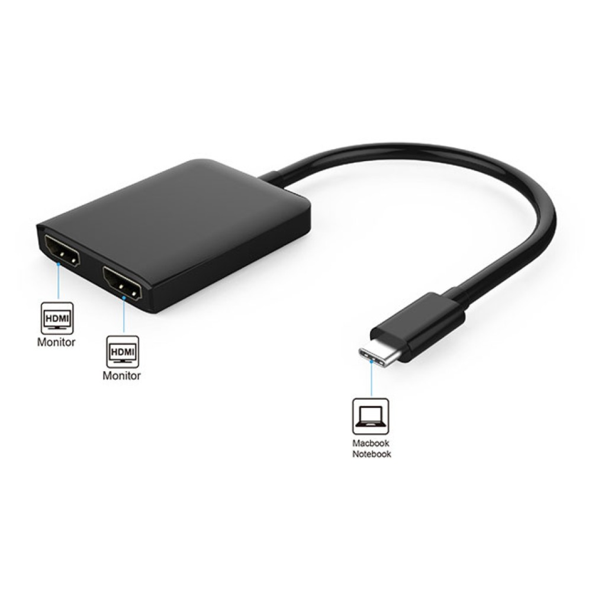 USB-C auf 2x HDMI 4K Adapter, 0,15m, schwarz, iOS, Linux, Win11