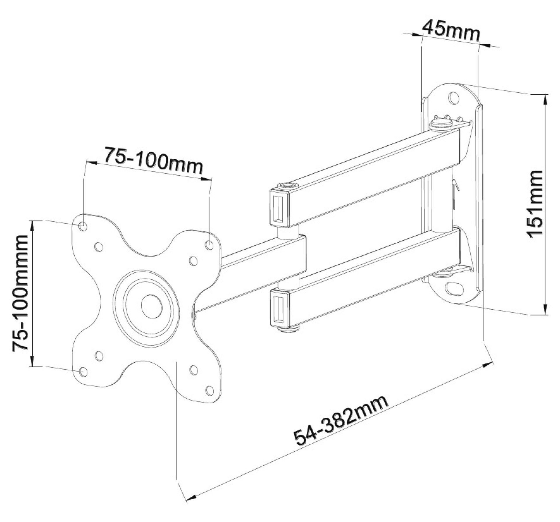 Wandhalterung für LCD TV LED 13"-30" neigbar 2 Gelenke, schwarz