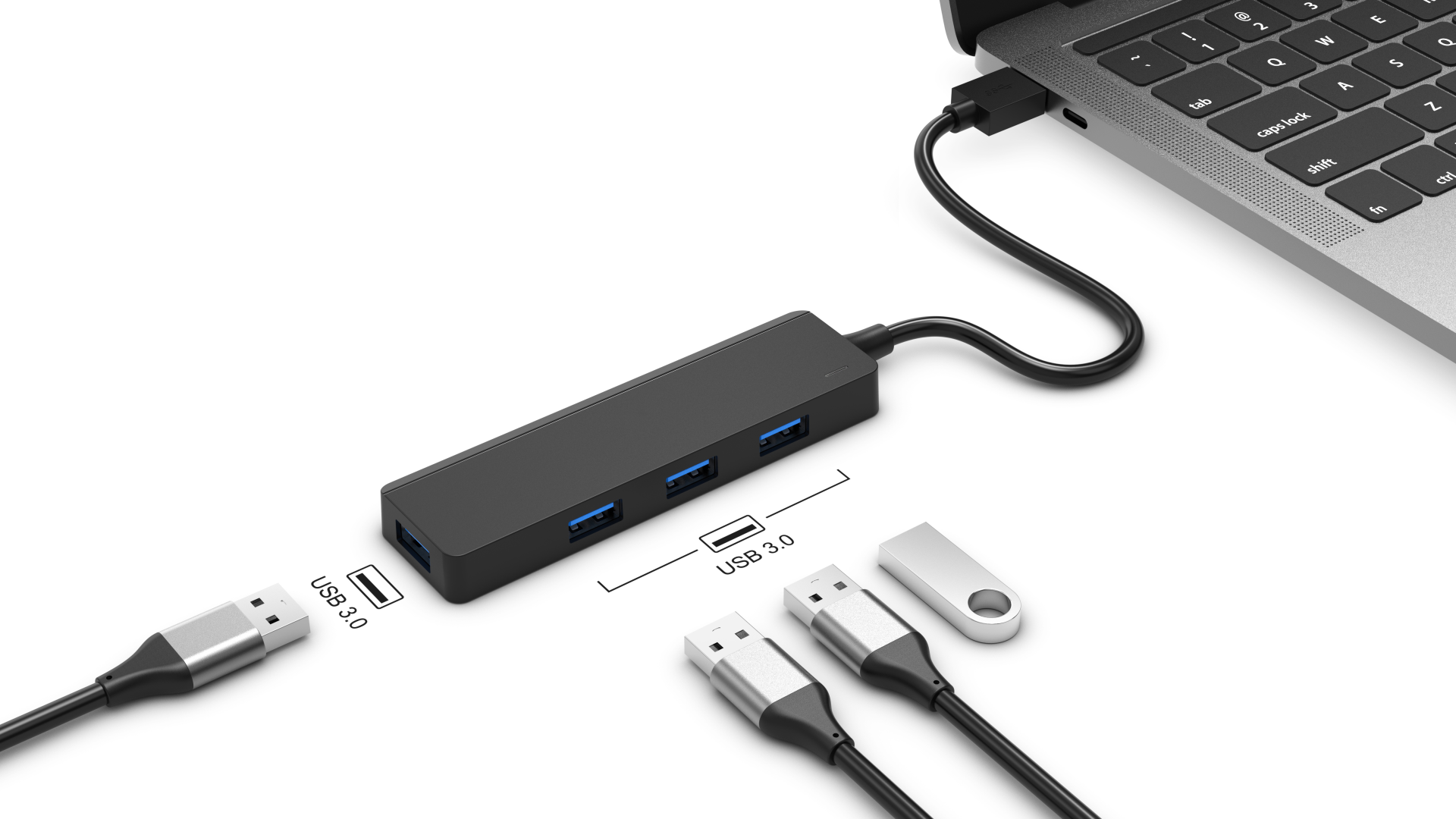 USB 3.0 Hub 4-Port, 4x USB-A, 5Gbps ABS,passive,black,USB-C/USB-A