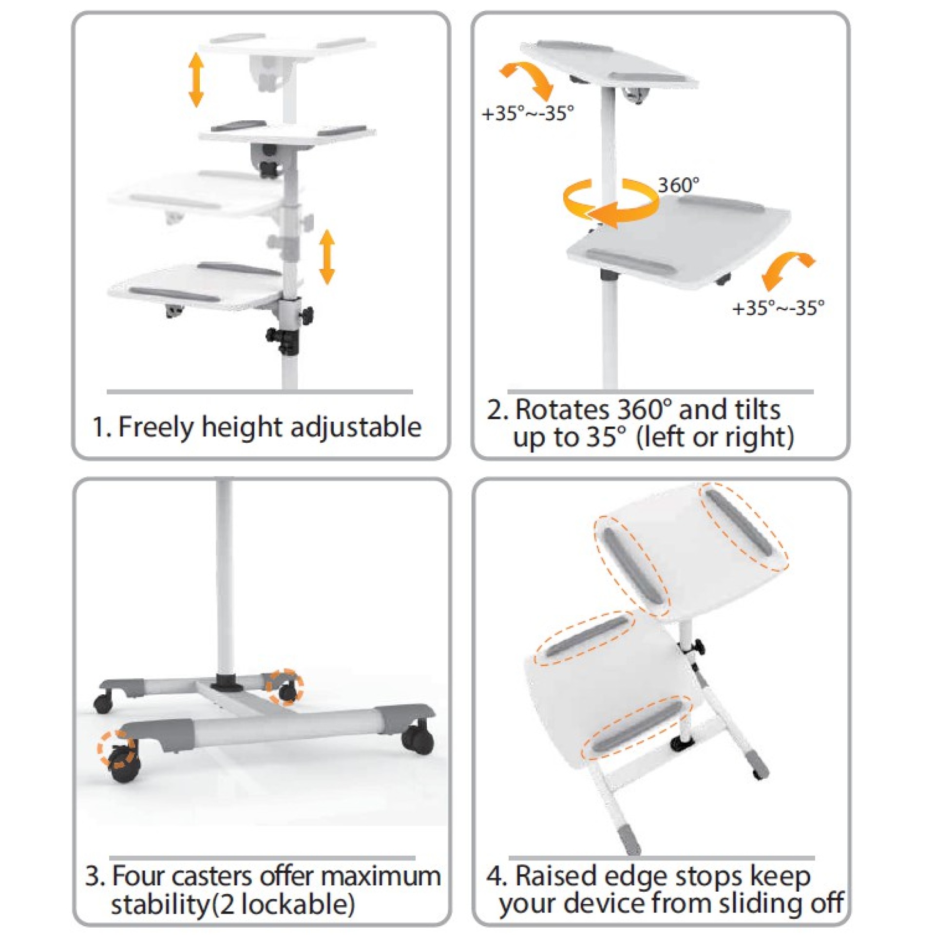 Flexible Universal Trolleys für Notebook / Beamer, 85-110 cm, weiß