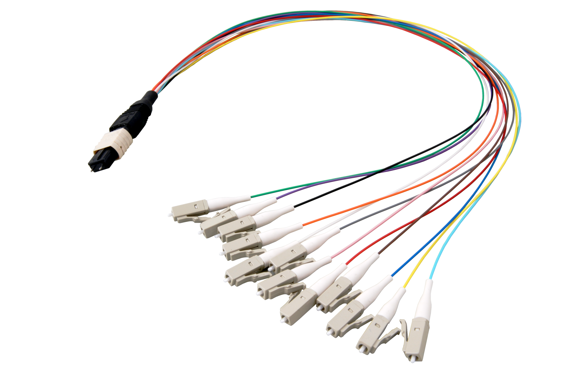 MTP®/APC(M)-LC/APC Fanoutkabel OS2 12 Fasern Typ B LSZH gelb 1m