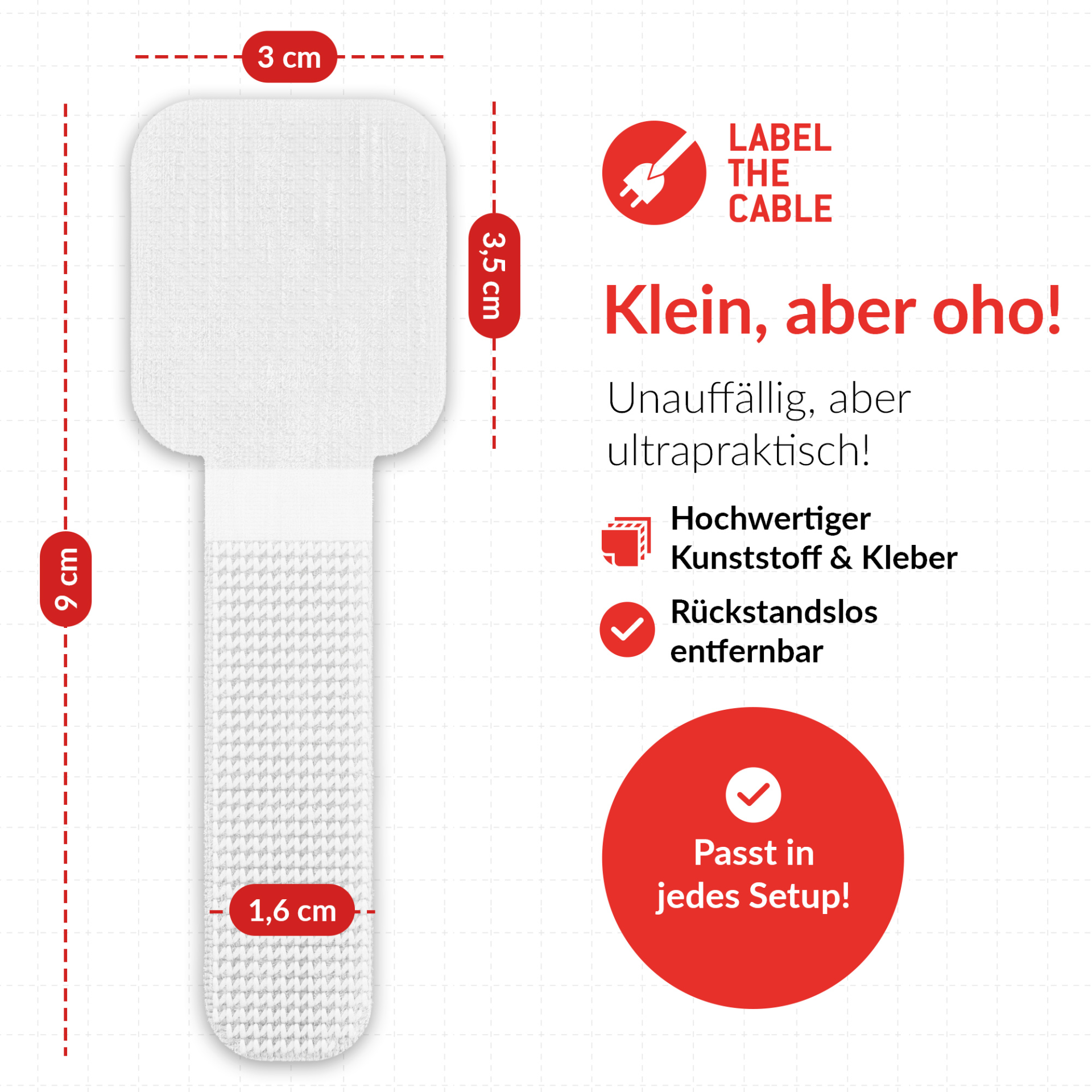 LTC WALL STRAPS Selbstklebende Klettkabelhalter 10 Stück Set weiß
