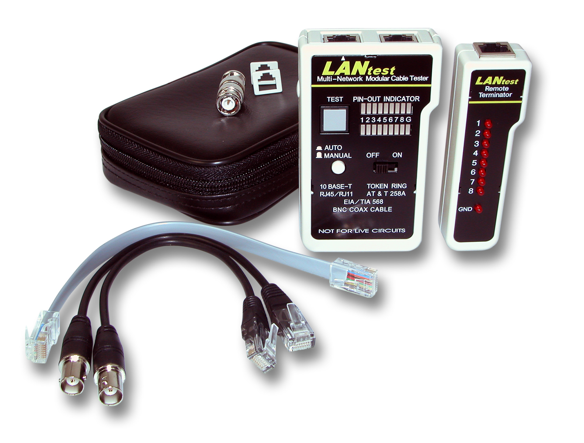 Lan test kit, network and modular cable