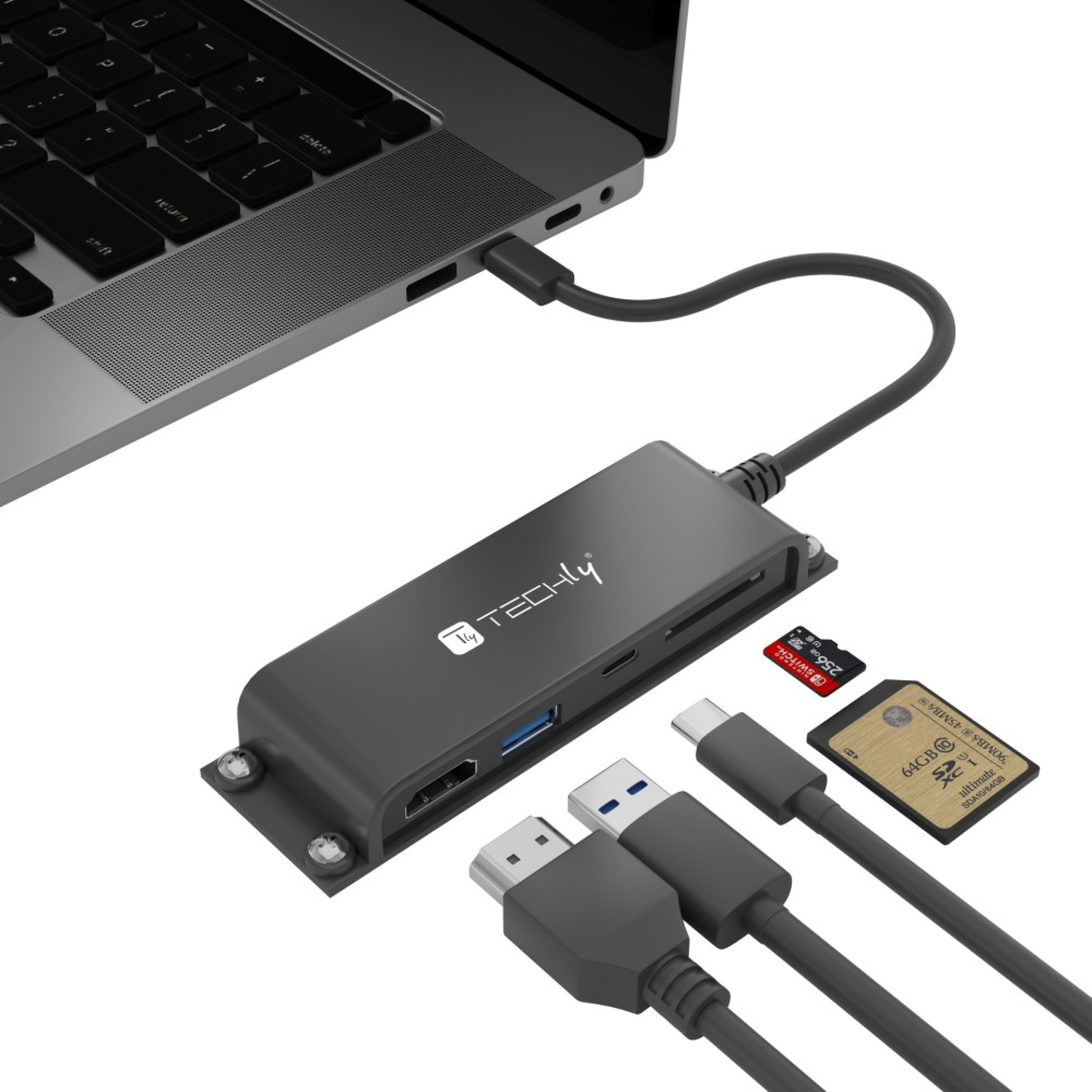 Techly docking station 5 in 1 USB-C™ HDMI hub with micro SD/SD reader