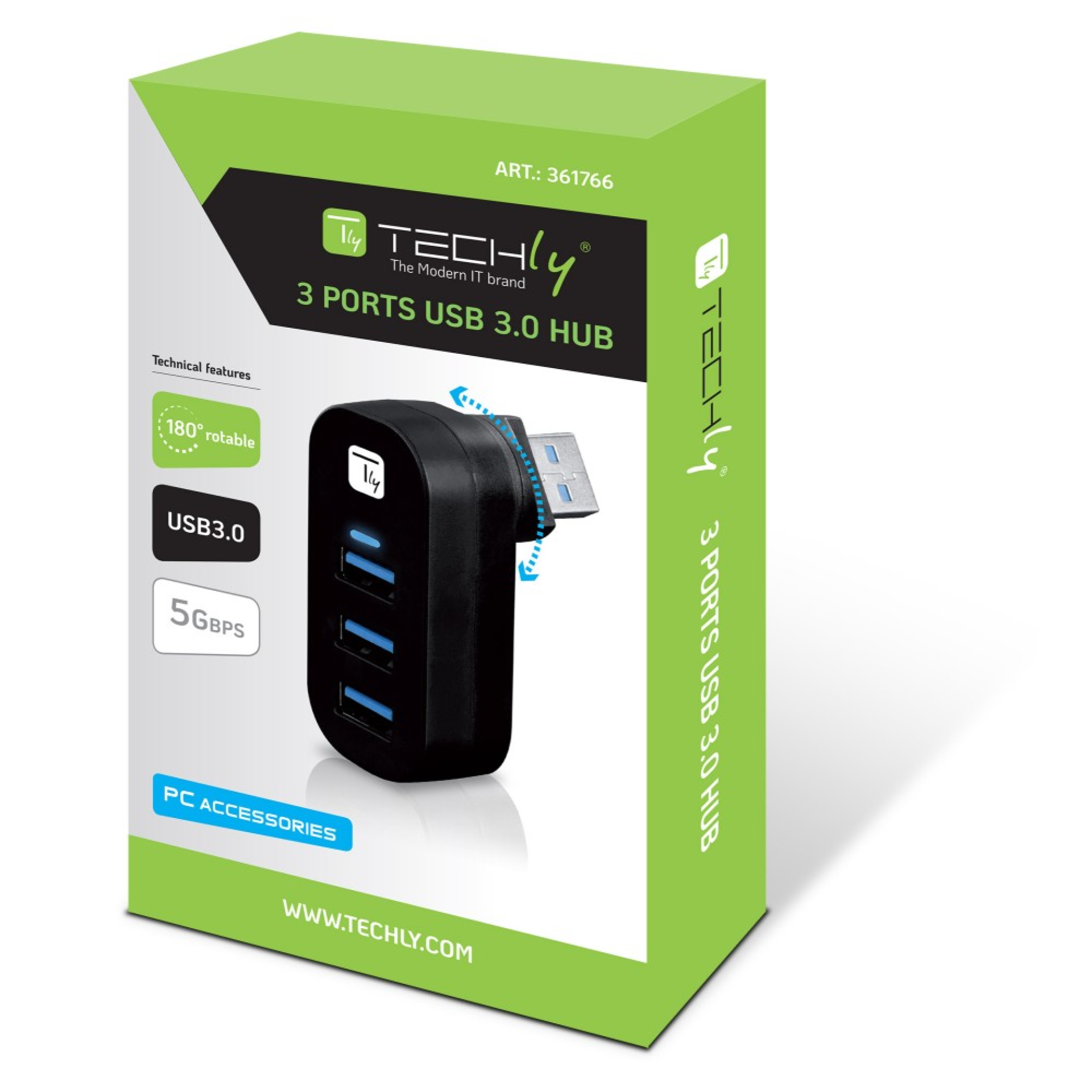 Techly Mini Rotary Hub 3x USB 3.0