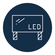 LED-Wand Icon – stilisiertes Symbol für großformatige LED-Anzeigen und Digital Signage auf dunkelblauem Hintergrund