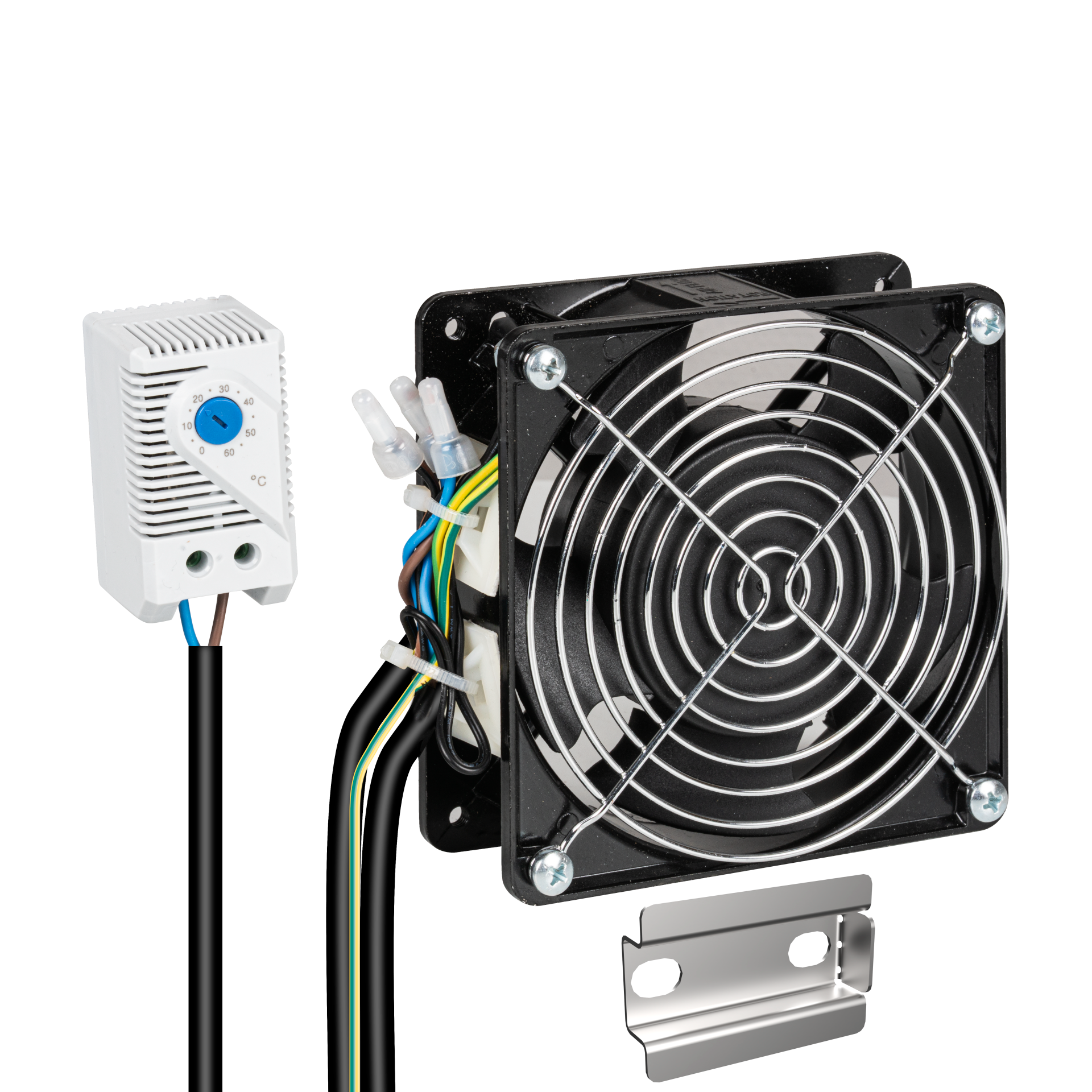 Built-in fan set for wall housings, com. incl. thermostat and connection cables