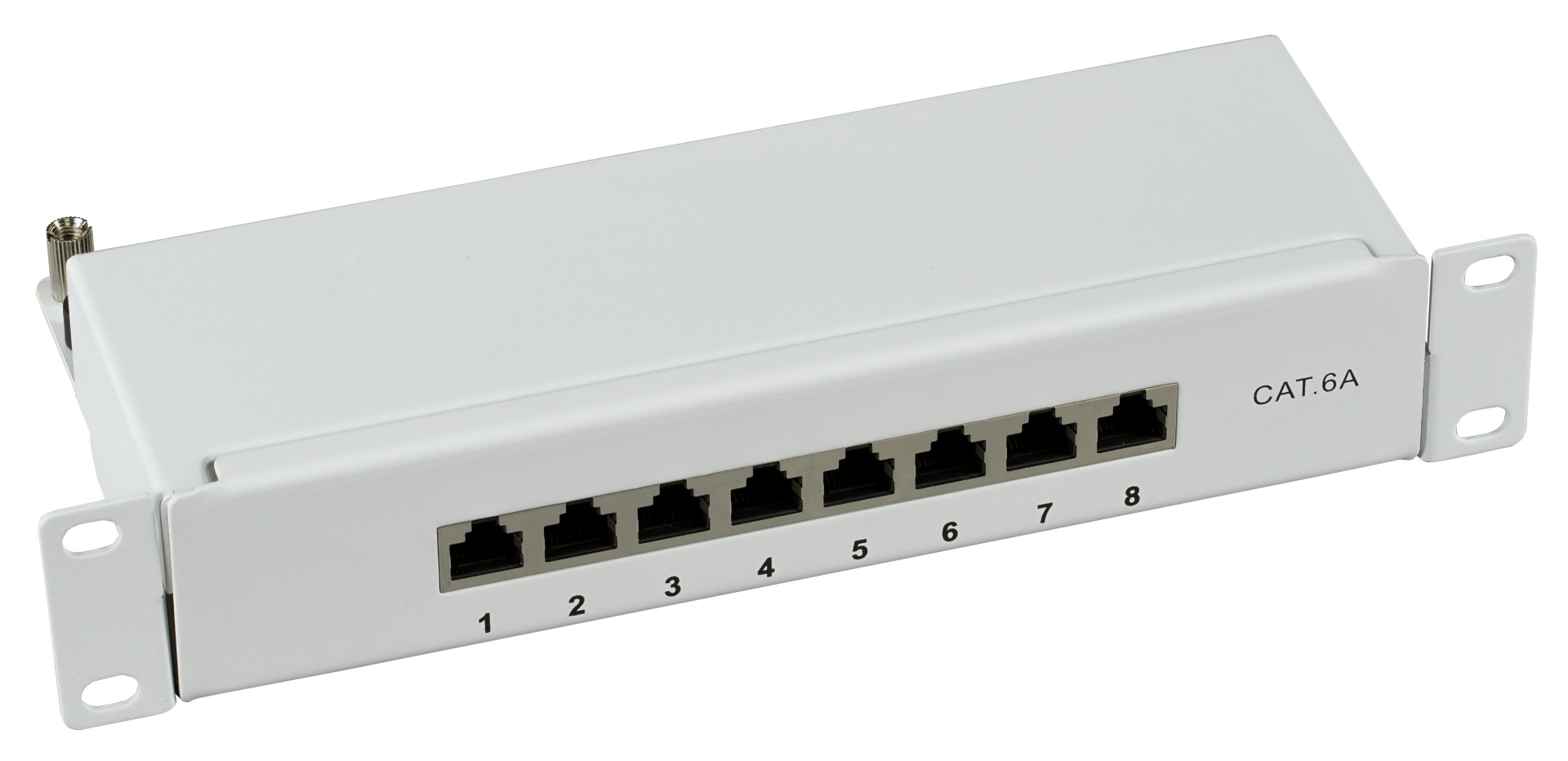 Mini-Patchpanel STP 8xRJ45 Cat.6A, 10“ 1U, RAL7035 grey