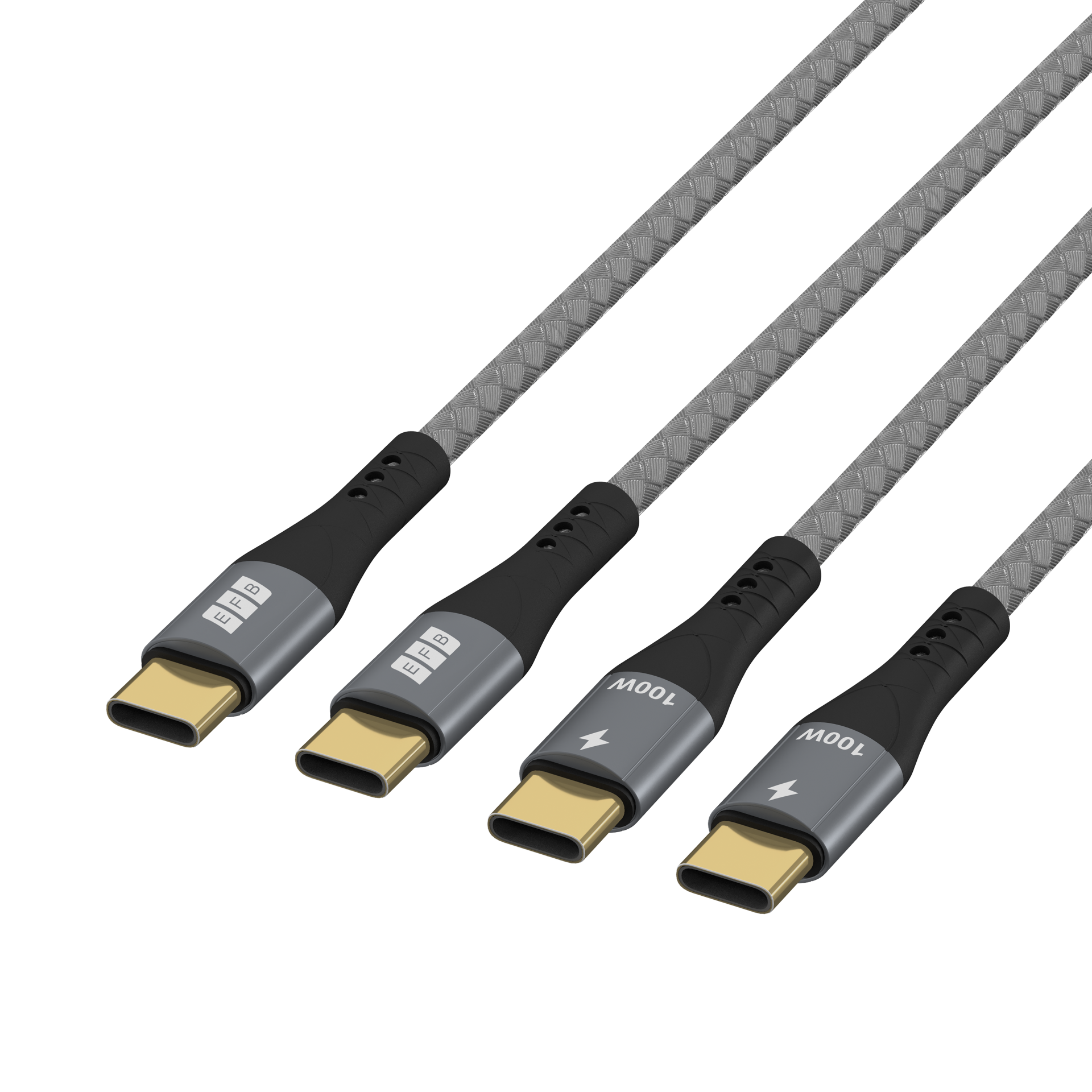 USB-C cable set 100W PD 3.0 5A E-Marker Chip 2x1m grey gold contacts textilecoat
