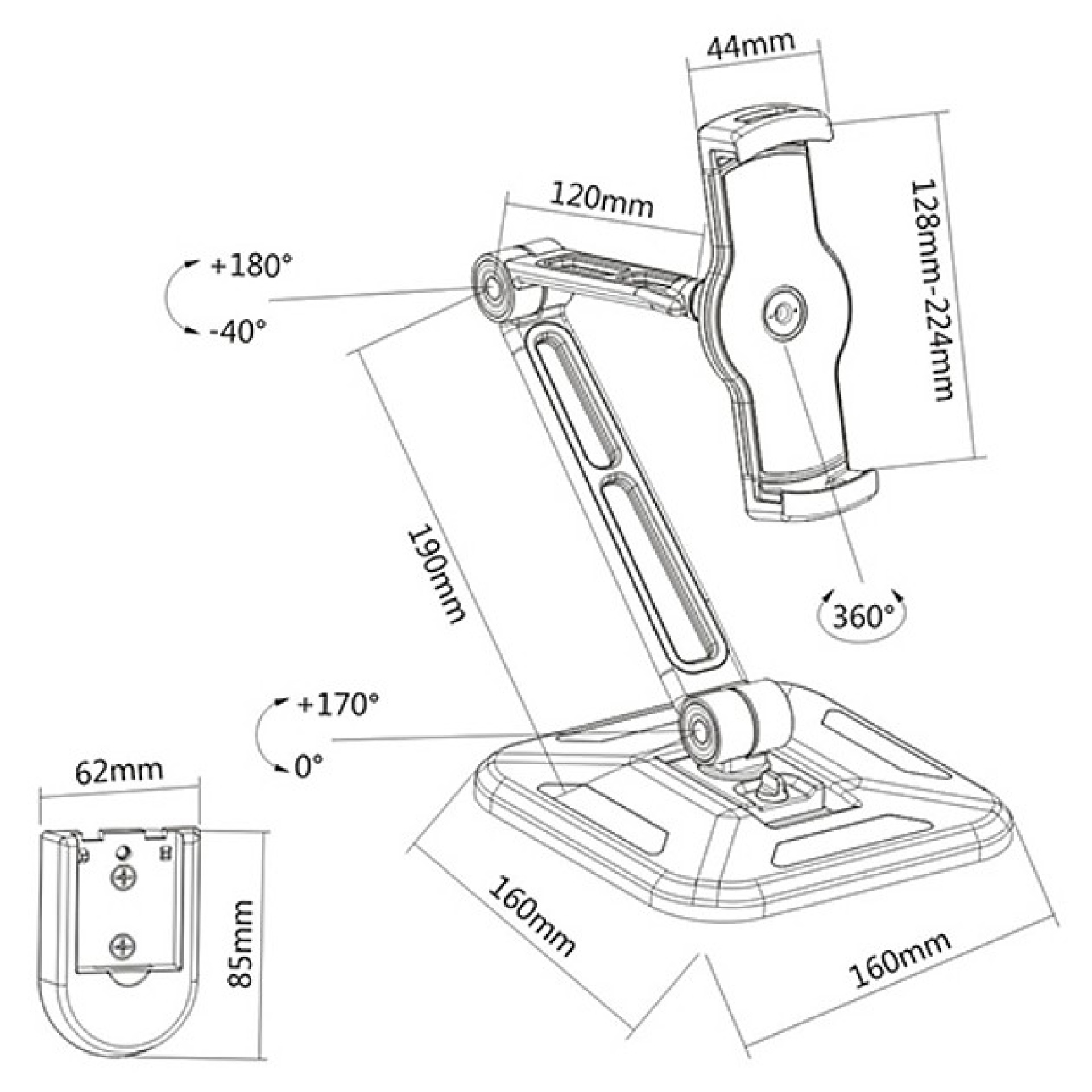 Tablet Wand und Tisch Halter für Tablets und iPads, 4.7"-12.9"