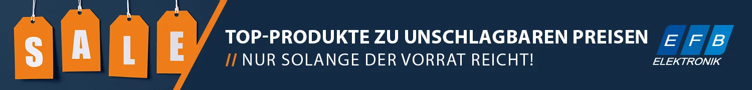 Banner: SALE-Schriftzug auf orangefarbenen Anhängern – aufmerksamkeitsstarkes Bannerbild für Rabattaktionen bei EFB-Elektronik