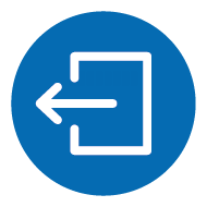 Icon with arrow pointing left out of a door Icon with arrow pointing left out of a door