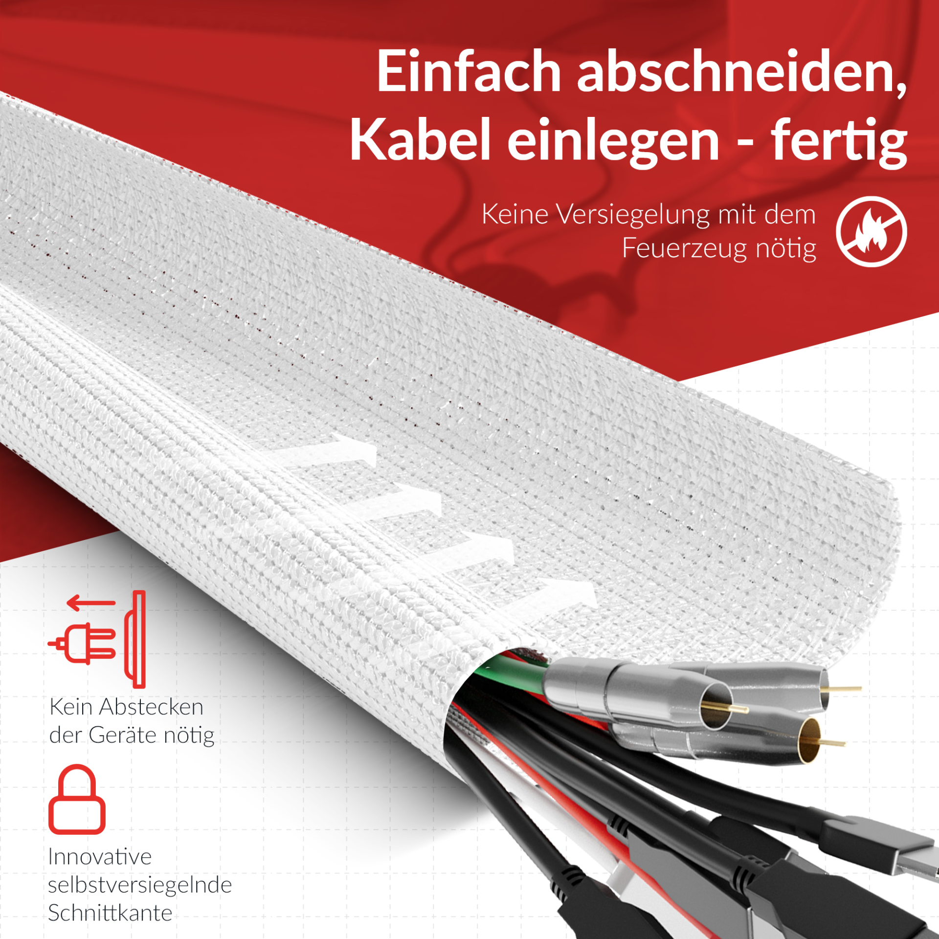 LTC CABLE TUBE Gewebekabelschlauch,Durchmesser 2.5 - 4 cm 25m weiß