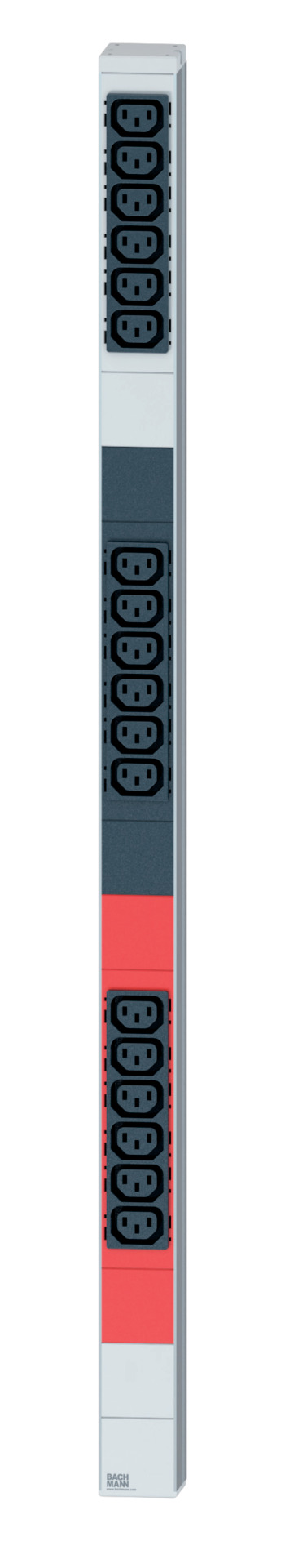 Socket Strip Vertical 18 x C13, 3-Phase, Plug CEE 16 A red