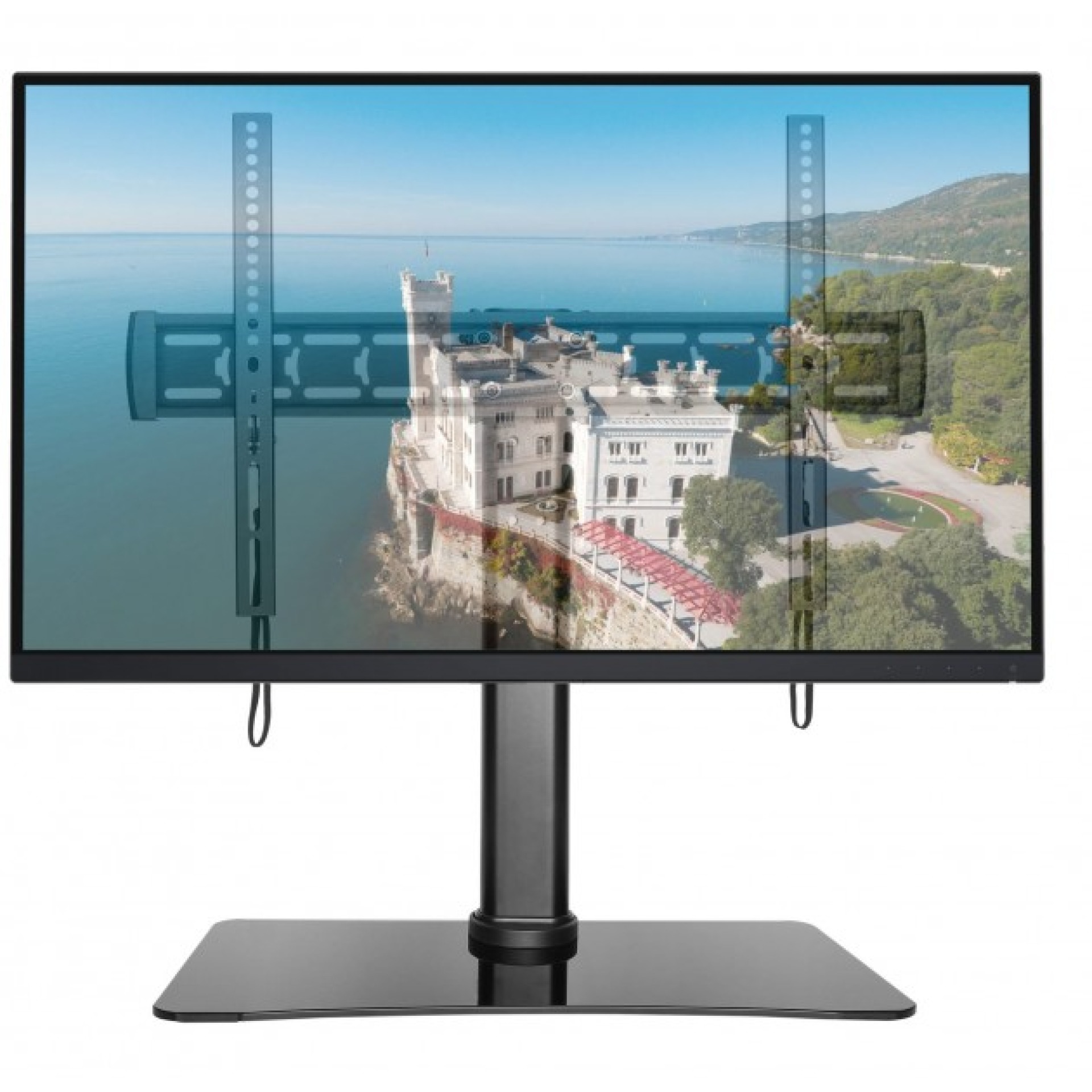 Schreibtischhalterung für 1 LCD TV LED 32"-55", mit Glas Standfuß, schwarz