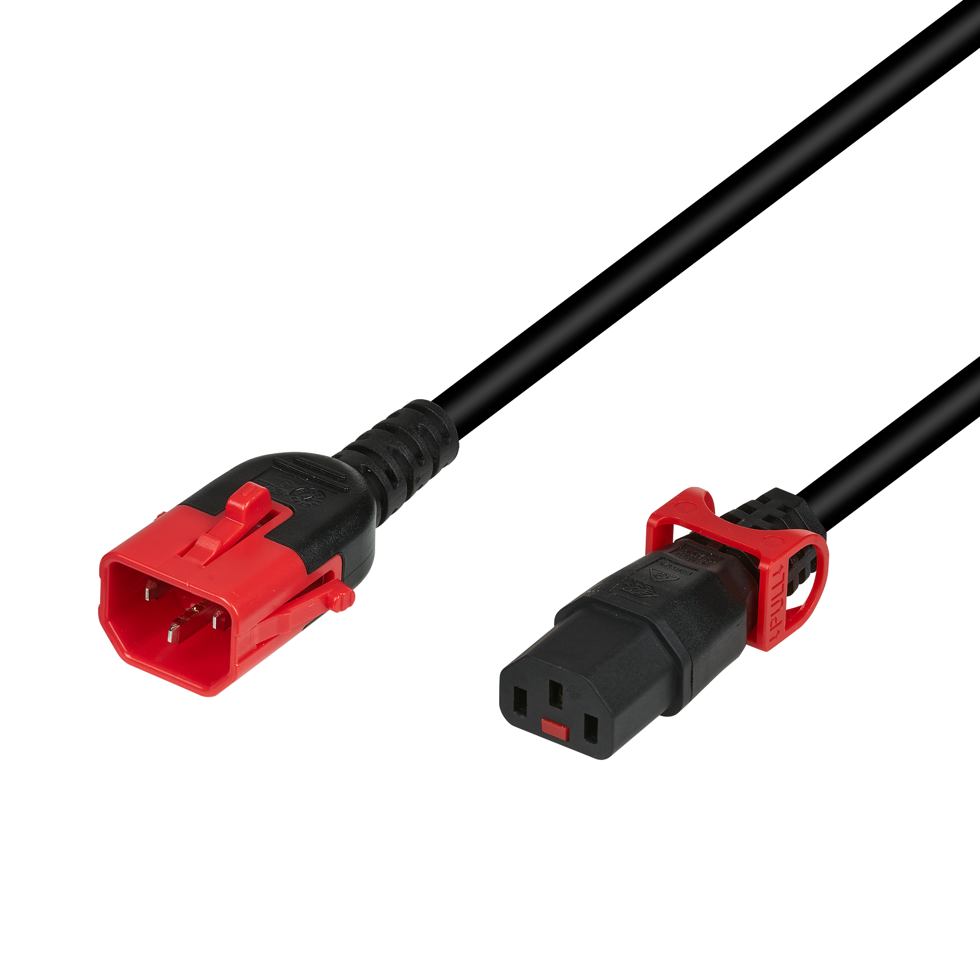 Extension Cable C14 180° - C13 180°, Dual Lock, Black, 3 m