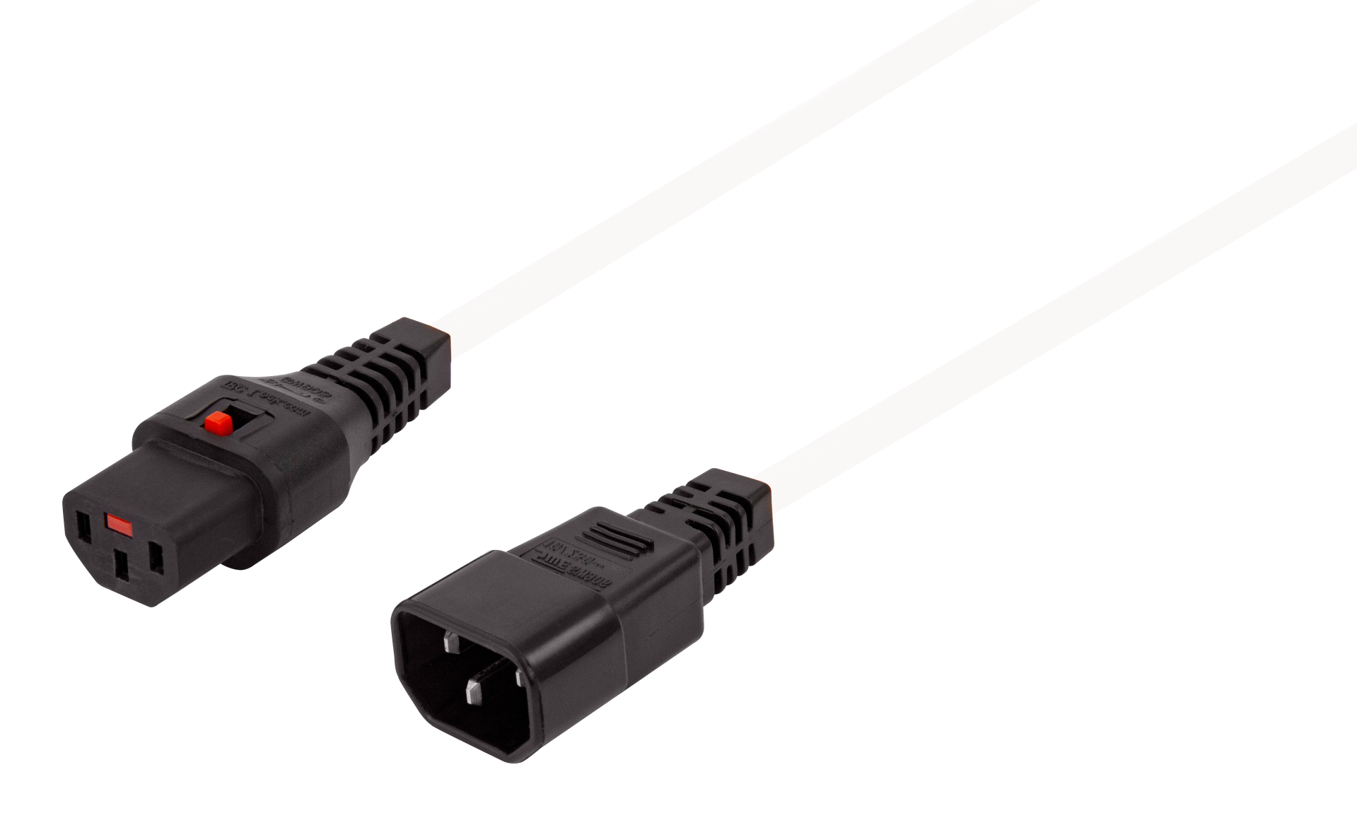 Extension Cable C14 180° - C13 180°, White, 3.0 m, 3 x 1.00 mm², IEC Lock