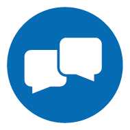 Icon for customer service and communication with two white speech bubbles on a blue background