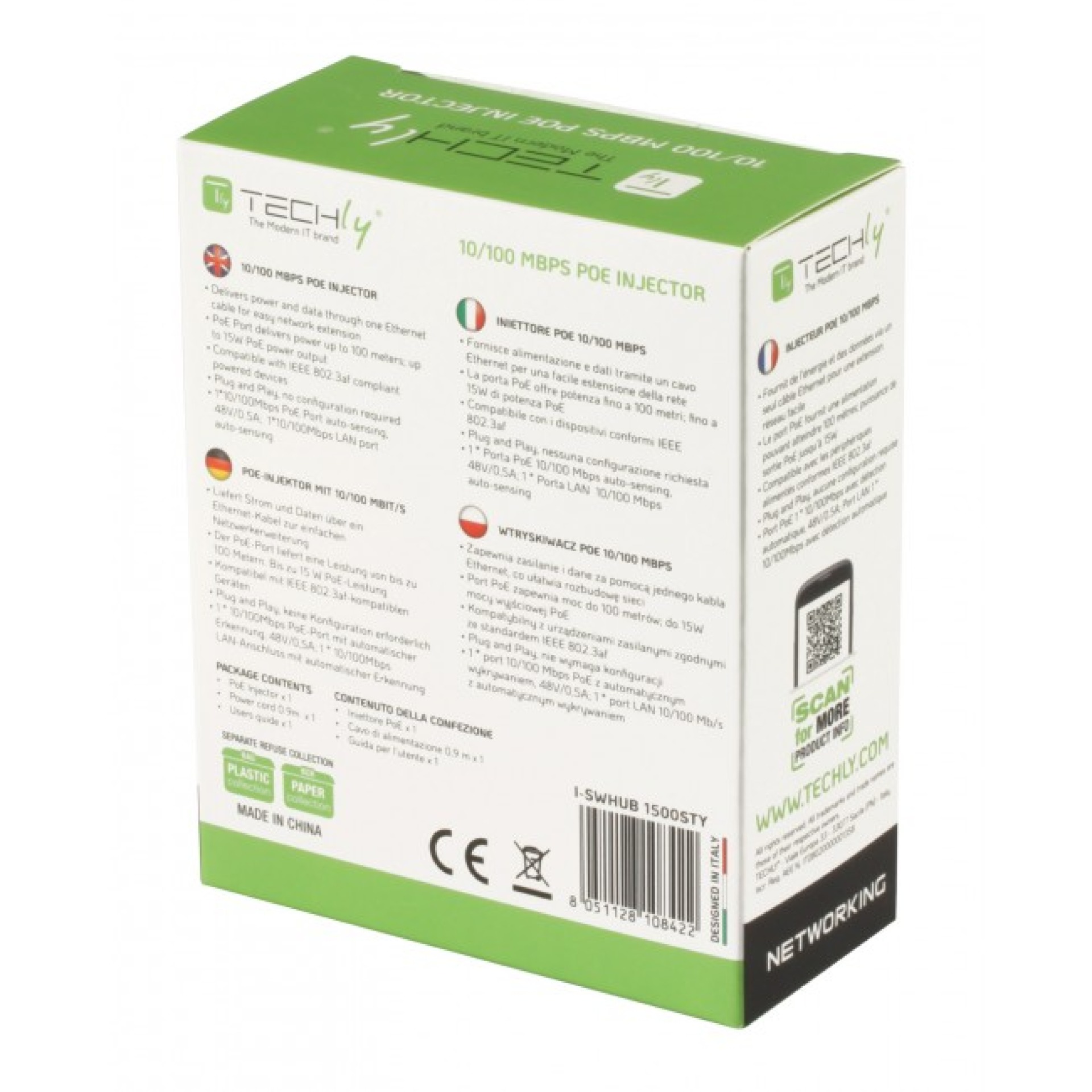 10/100Mbps POE Injector 15W IEEE 802.3af