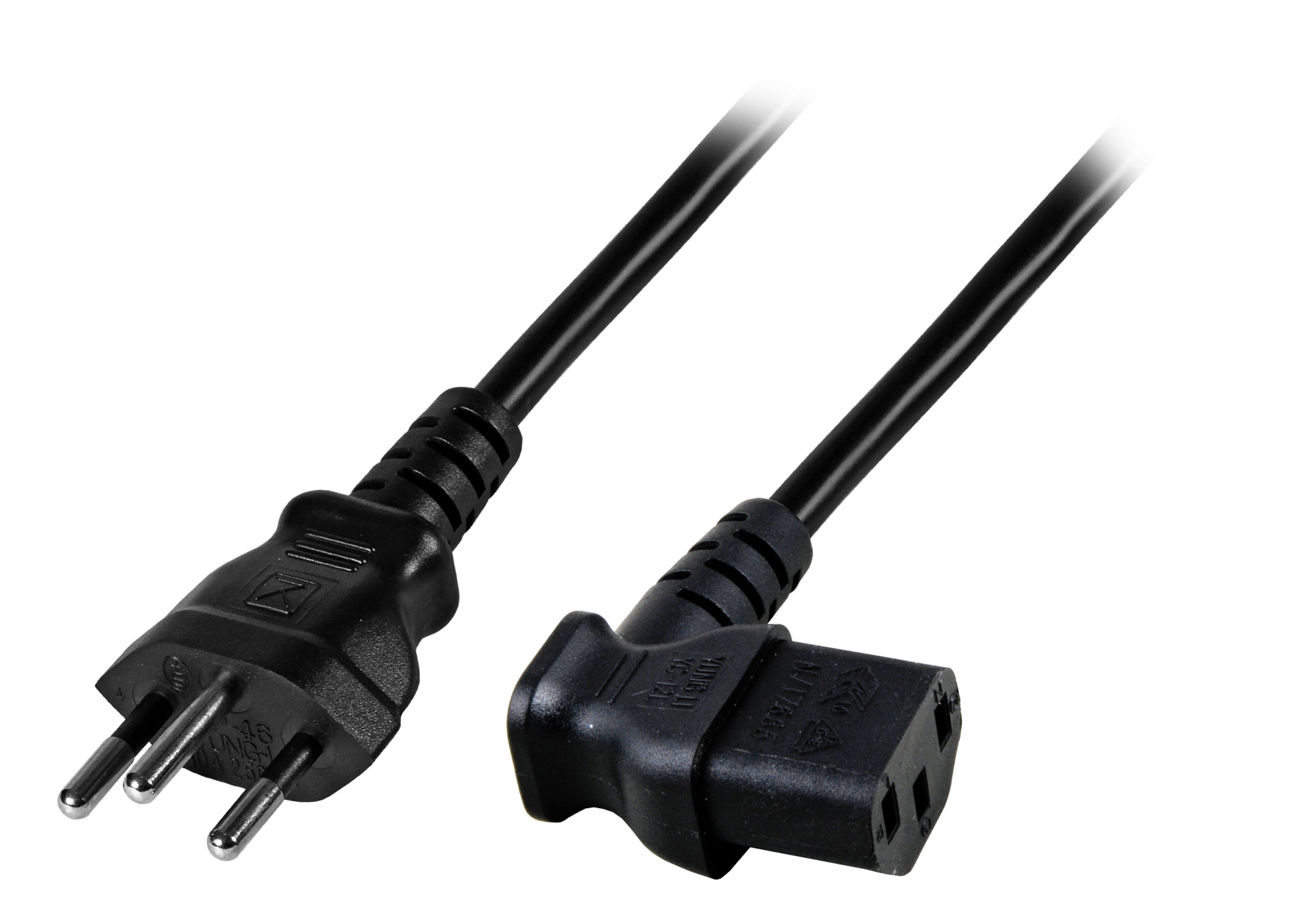 Power Cable Switzerland Type 12 - C13 90°, Black, 1.8 m, 3 x 0.75 mm²