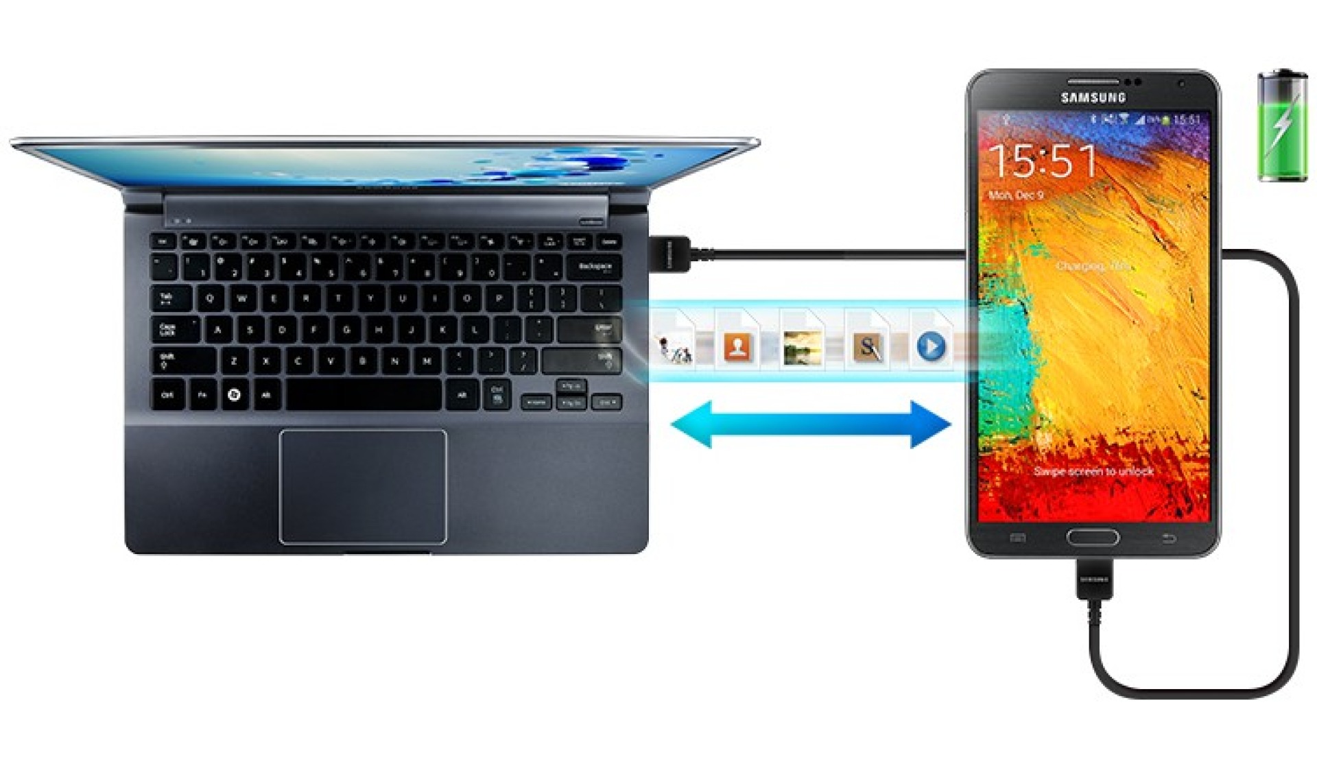 USB2.0 Anschlusskabel Typ-A - Micro-B, verdrehsichere Stecker, schwarz 2m