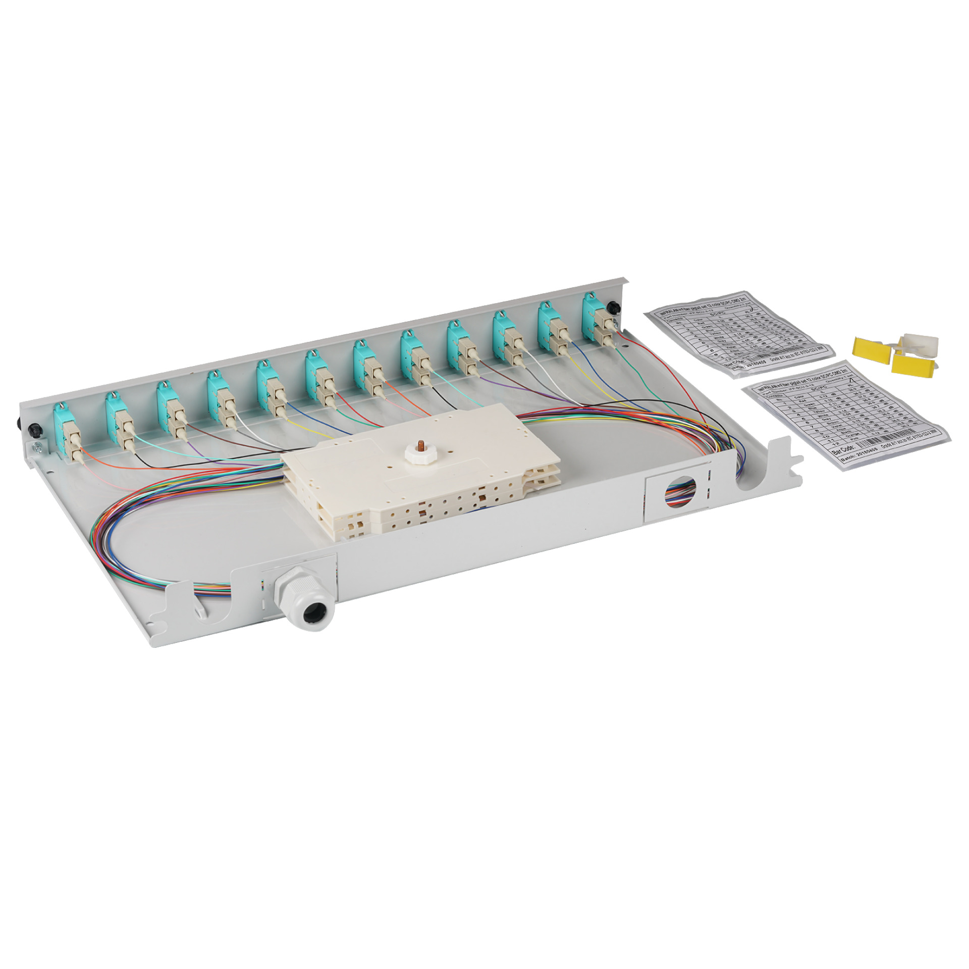 Spleißbox SC 50/125µ OM3 ausziehbar, 12 Pigtails abgesetzt / 6 Kupplungen