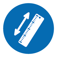 Blaues Icon mit weißem Lineal und Doppelpfeil. Blaues Icon mit weißem Lineal und Doppelpfeil.