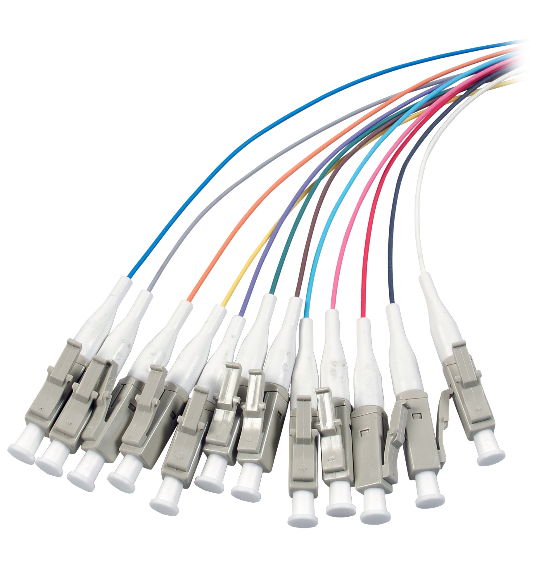 INFRALAN® Faserpigtail LC 9/125µ OS2, 12-farbiger,Satz, 2m
