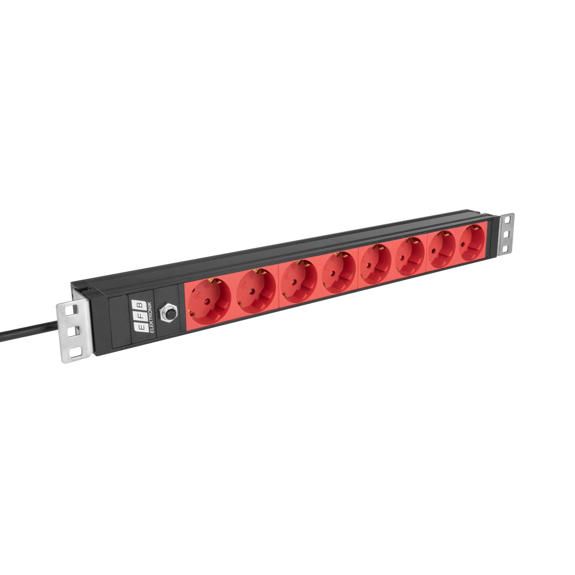 19“ 1HE Steckdosenleiste 8 x CEE 7/3 rot, Zul. C14, 10 A Überlastschutz, schwarz