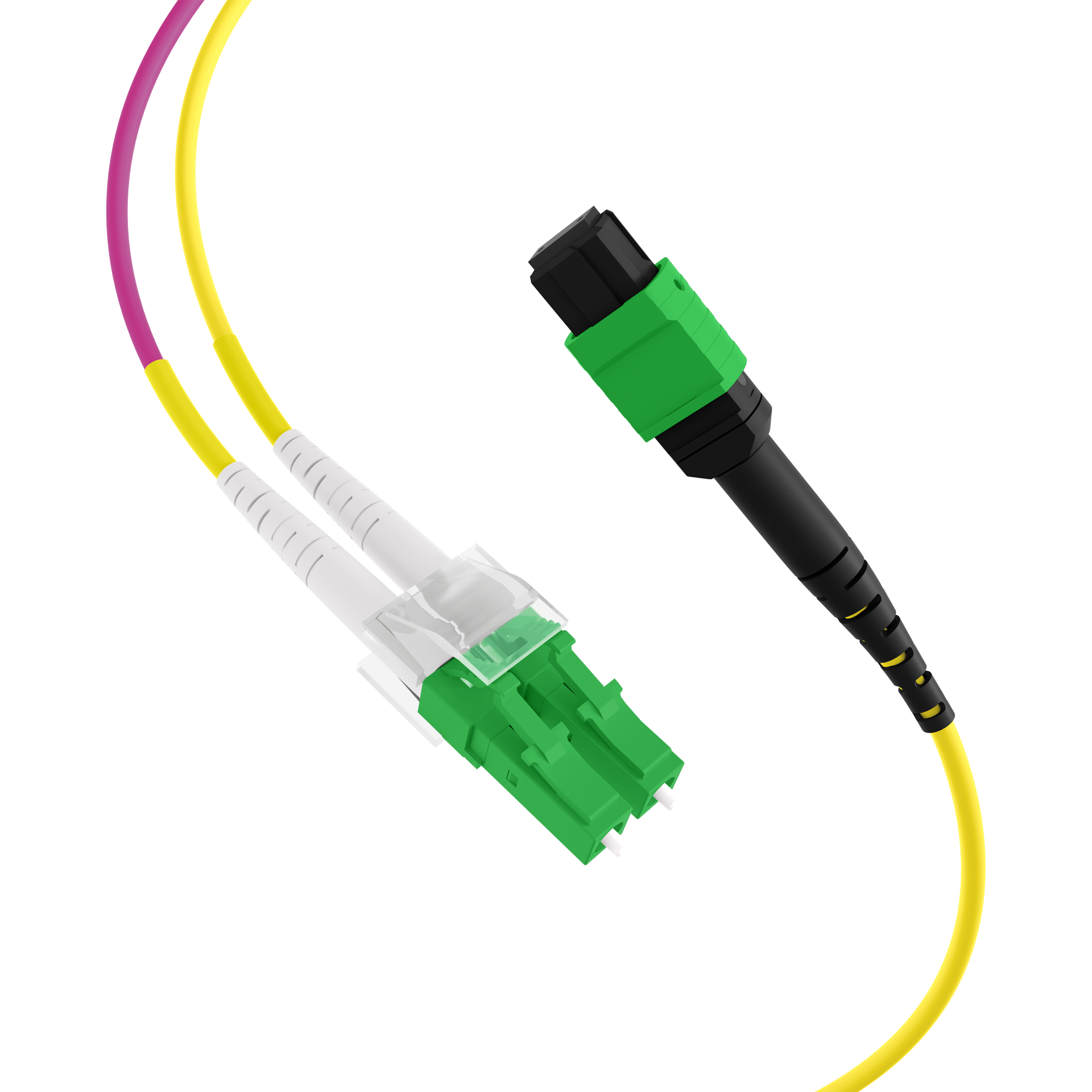 MTP®/APC(F)-LC/APC Trunk cable OS2 12 fibers Typ B LSZH yellow 2m