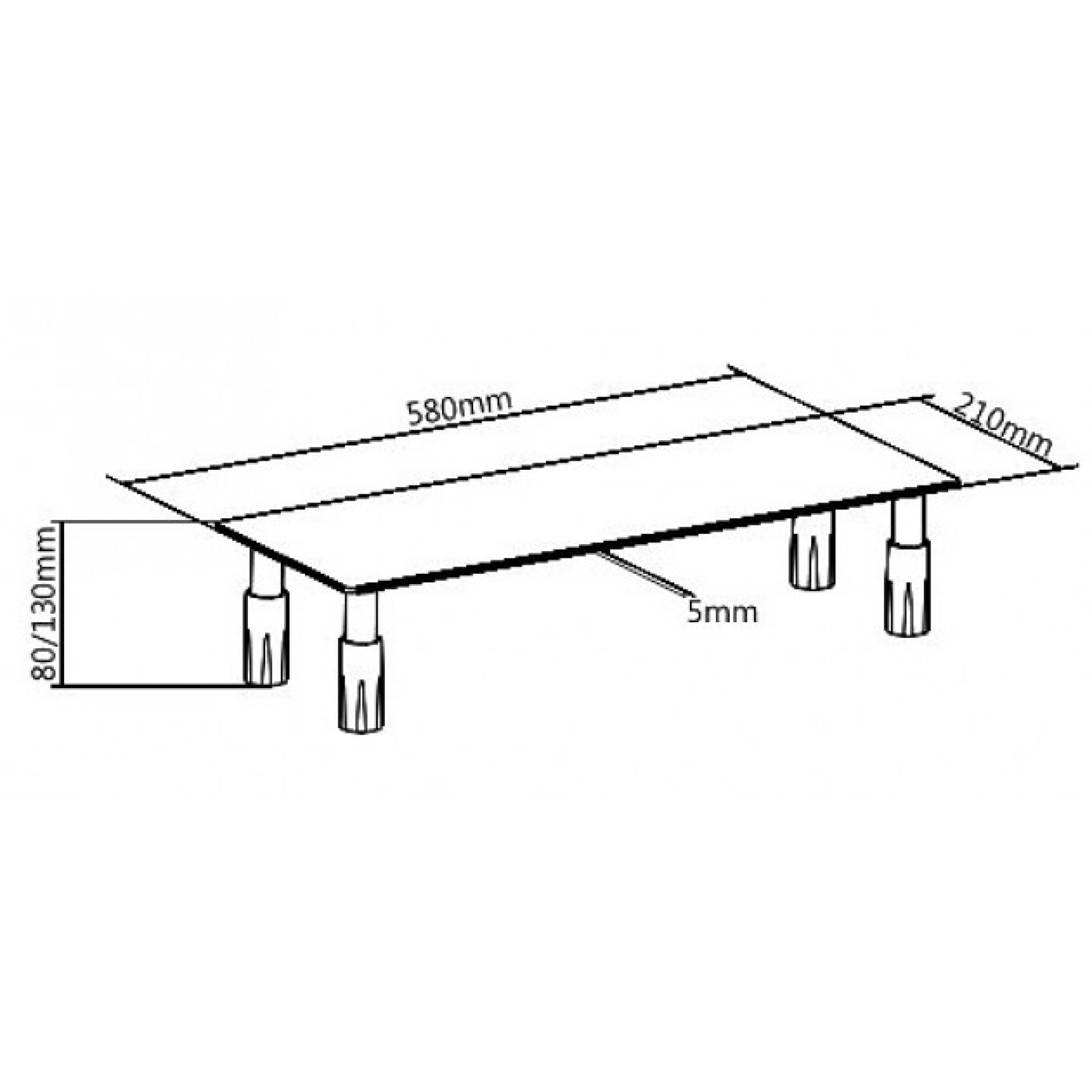 Universal Ablagetisch aus Glas, 580 x 210 x 130 mm