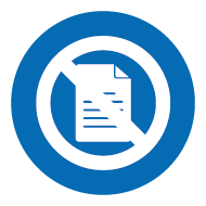 Icon: Durchgestrichenes Blatt Papier auf blauem Hintergrund