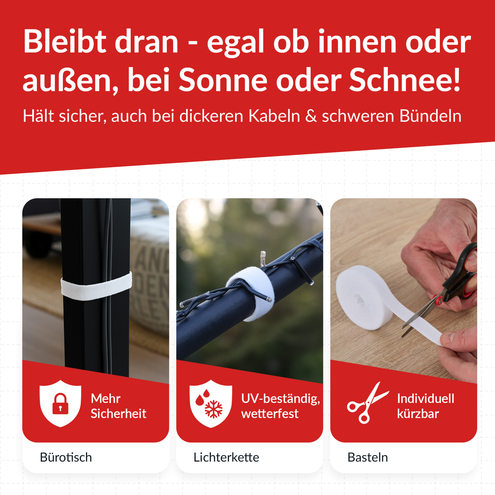 LTC ROLL STRAP, Doppelseitige Klettbandrolle 3m weiß