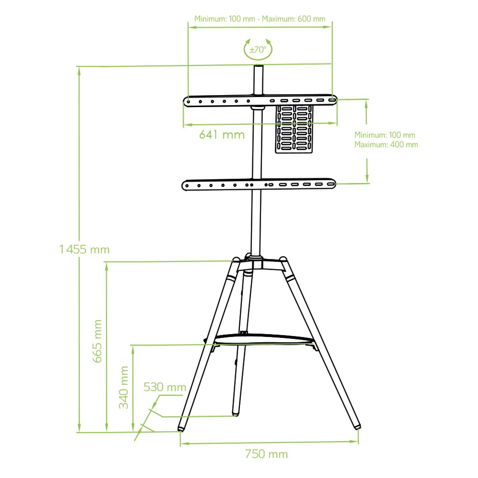 Tripod Floor Stand for LCD/LED/Plasma TV 32-65" with Shelf