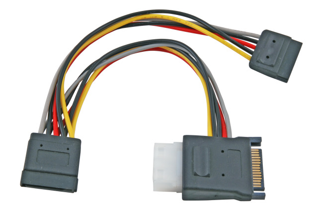 SATA Power Cable, SATA+5,25" to 2x SATA, M+F-2x M,0,15m