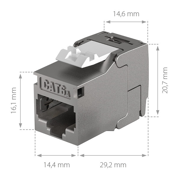 RJ45 CAT 6A Keystone-Modul E-20094 mit detaillierten Maßangaben für exakte Netzwerkplanung und Installation RJ45 CAT 6A Keystone-Modul E-20094 mit detaillierten Maßangaben für exakte Netzwerkplanung und Installation