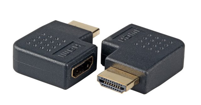 HDMI Adapter, 2x HDMI-A, F-M (left angled), black
