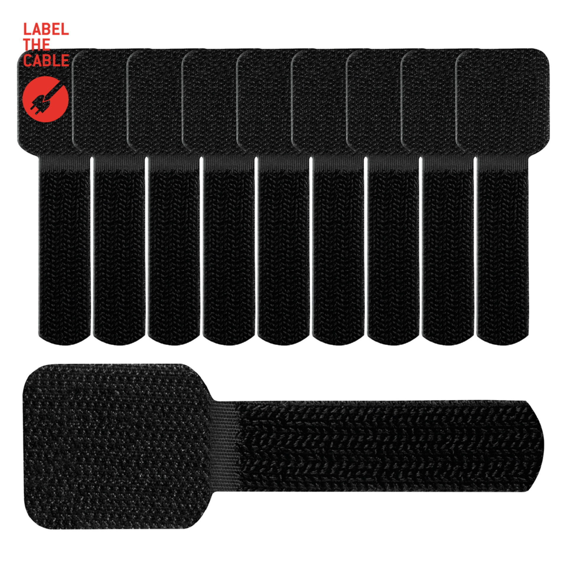 LTC WALL STRAPS, self-adhesive hook and loop cable holders set of 10 pcs black