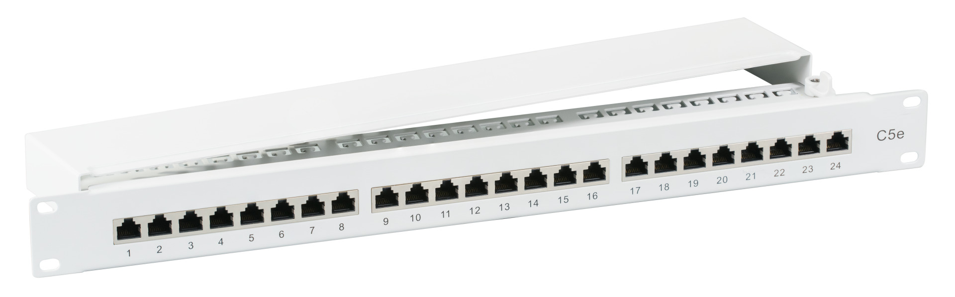 Patchpanel STP 24xRJ45 Cat.5e, 19“ 1HE, RAL7035 grau