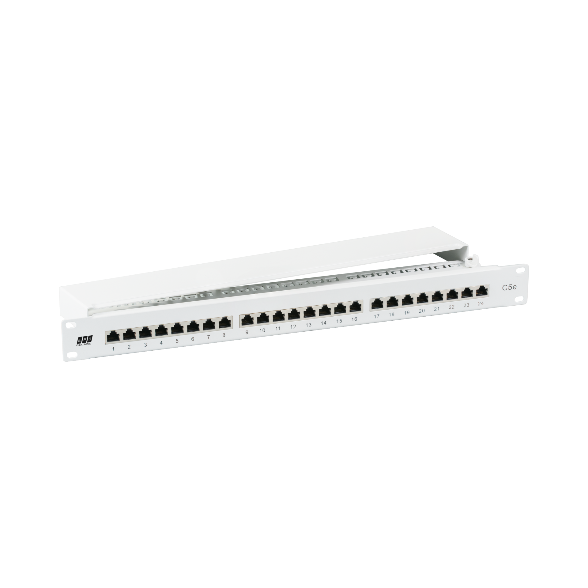 Patchpanel STP 24xRJ45 Cat.5e, 19“ 1HE, RAL7035 grau