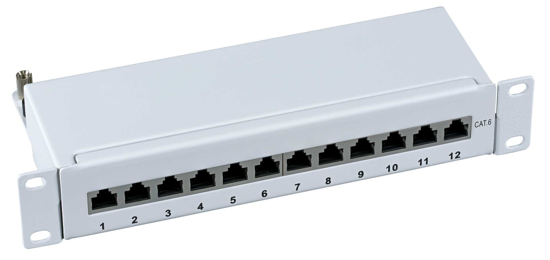 Mini-Patchpanel STP 12xRJ45 Cat.6, 10“ 1HE, RAL7035 grau