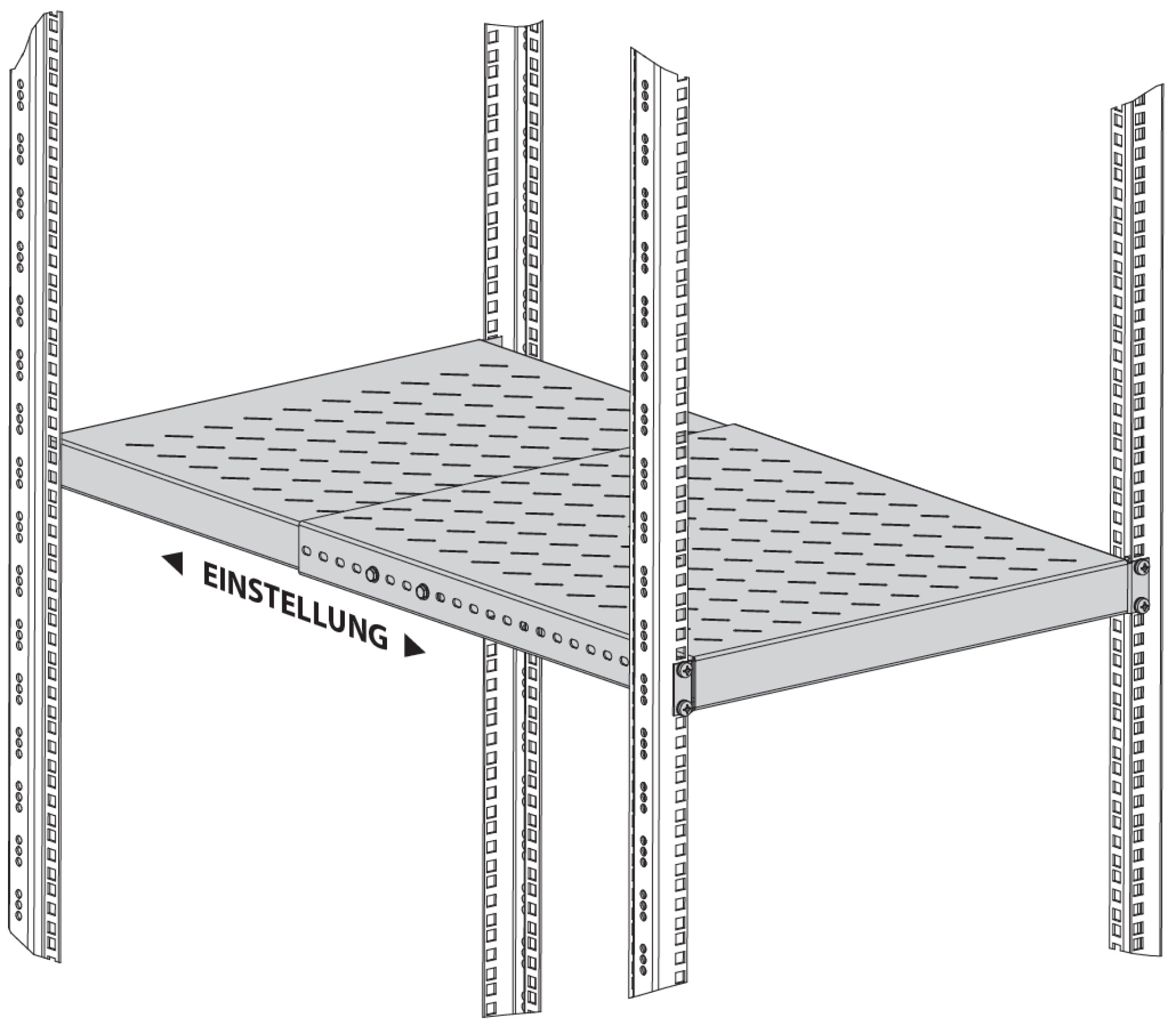 19" 1HE Schwerlast Fachboden, tiefenverstellbar,150 kg, Schranktiefe 800..1000,