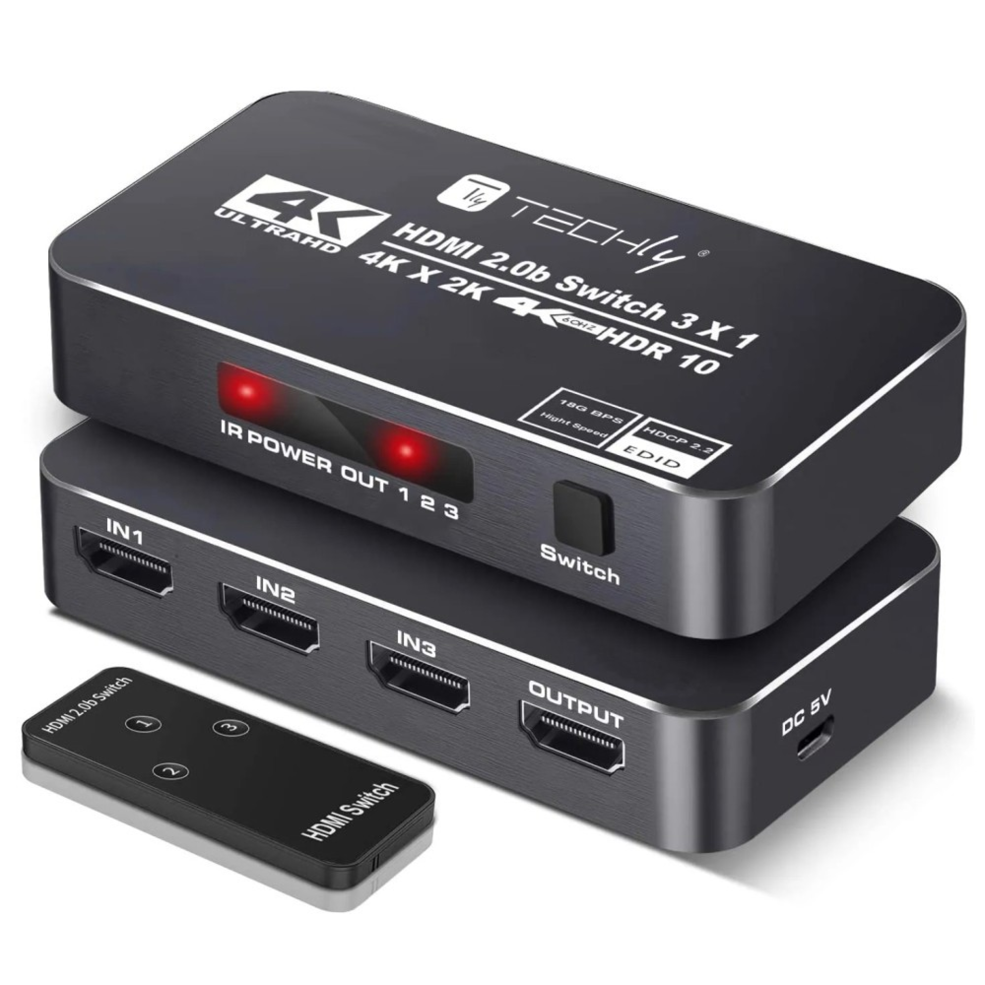 HDMI 2.0b Switch 3in 1out 4K HDR HDCP2.2 mit Fernbedienung