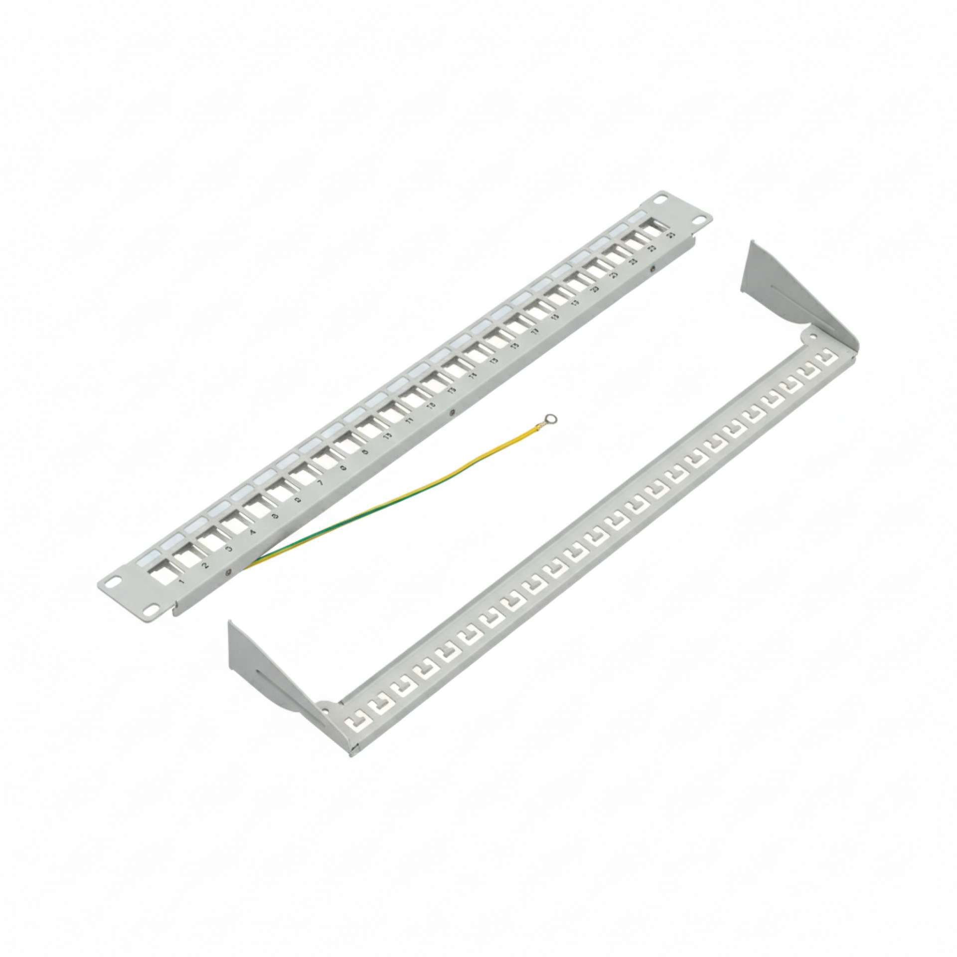 Verteilerfeld 19" 1HE, 24-Port, Metall, klappbar, grau RAL7035