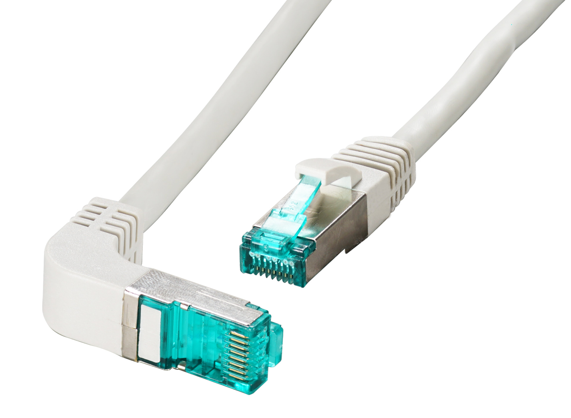 RJ45 Patchkabel S/FTP, Cat.6A, LSZH, einseitig 90° gewinkelt, 0,25m, grau