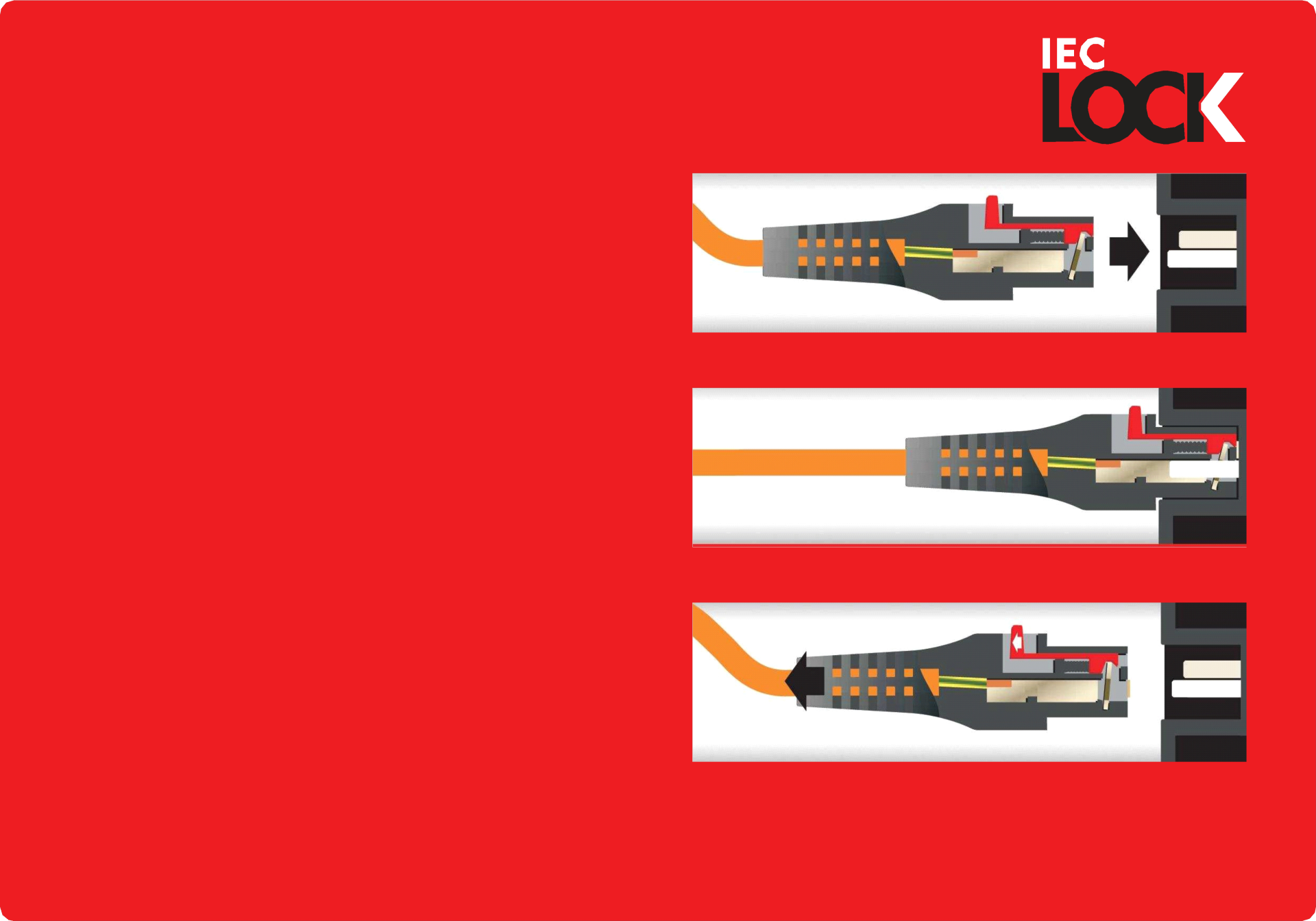 Extension Cable C14 180° - C13 180°, Orange, 1.5 m, 3 x 1.00 mm², IEC Lock