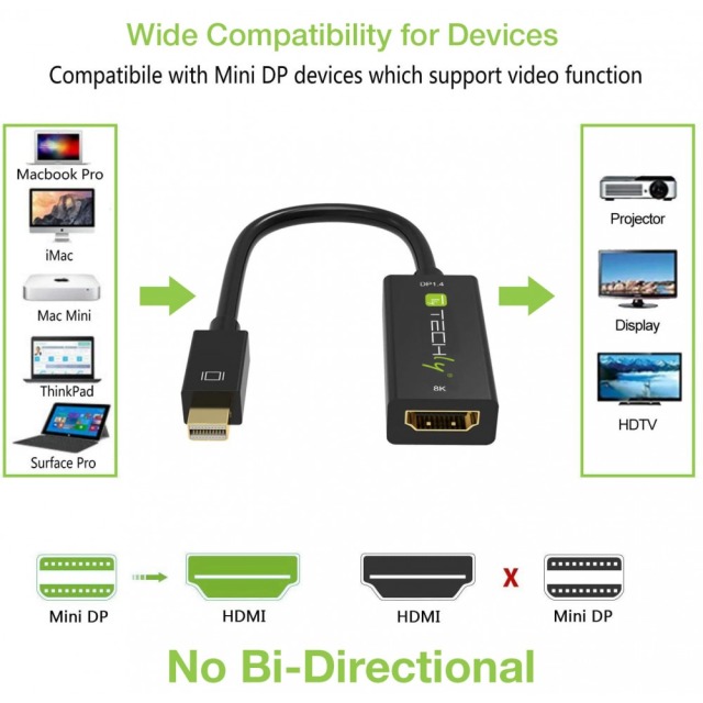 Adapter Mini DisplayPort M 1.4 auf HDMI F, 8K, schwarz